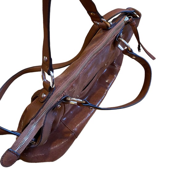 B Makowsky Brown Lombard Leather Designer Satchel Crossbody Bag - Picture 8 of 14